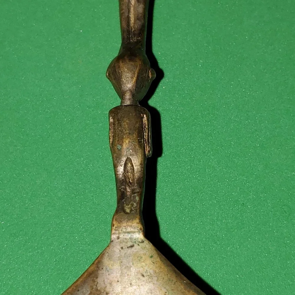 Antique Wide Bowl Spoon With Three Figures, Possibly Handmade